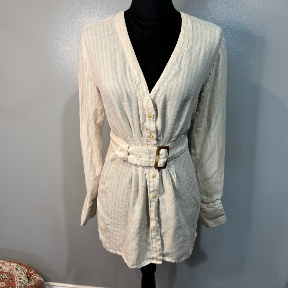 Free People Back in the Spotlight Ivory Cream Belted Blouse Top